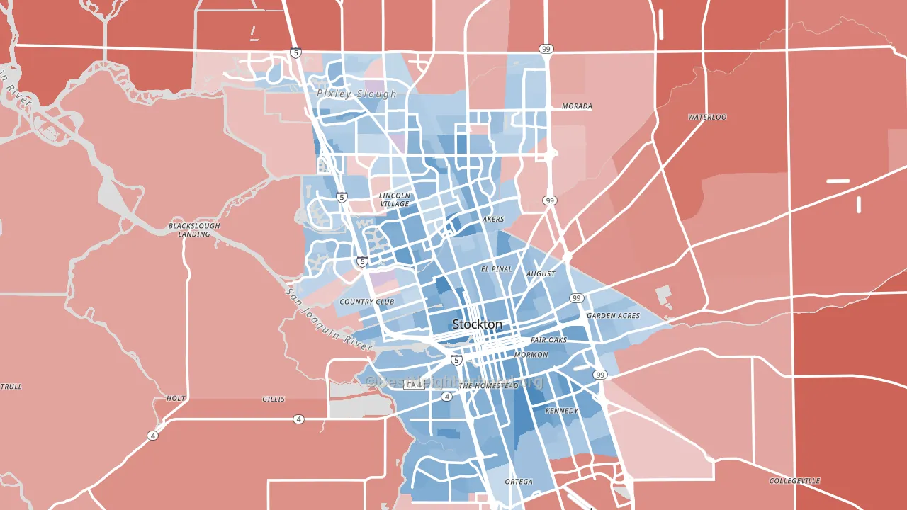 Stockton, CA block-group political-lean map