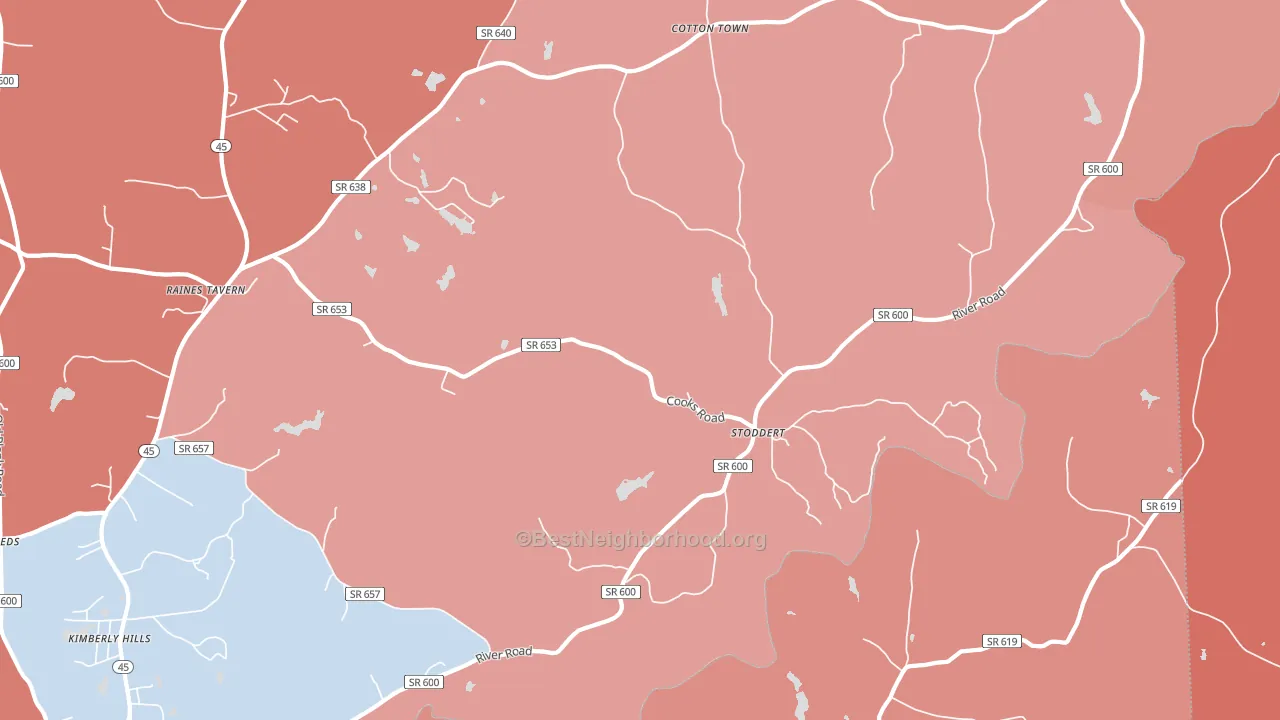 Stoddert, VA block-group political-lean map
