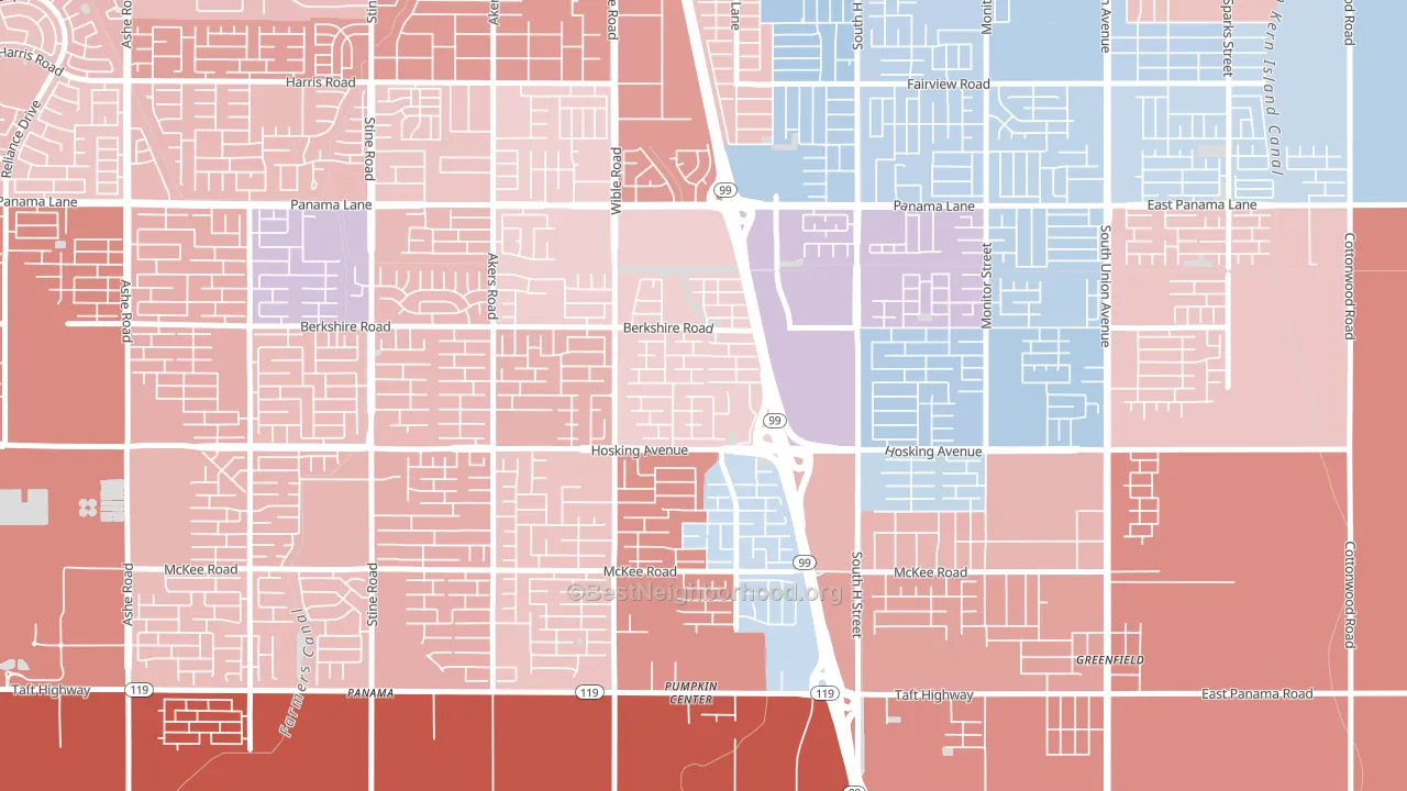 Stone Meadows, Bakersfield, CA block-group political-lean map