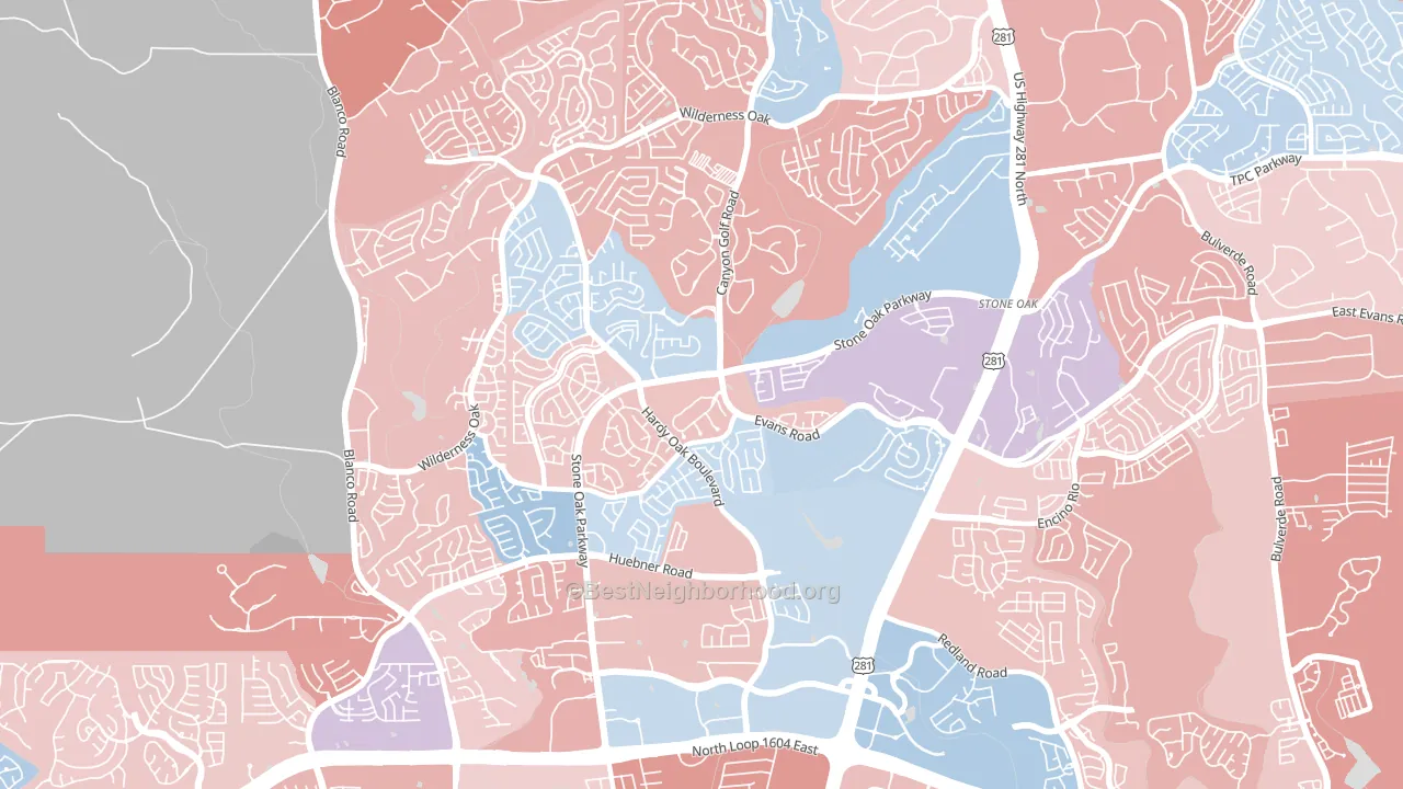 Stone Oak, San Antonio, TX block-group political-lean map