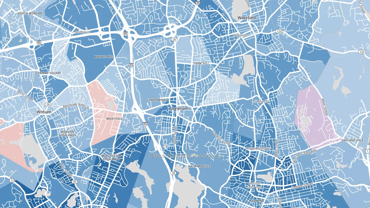 Stoneham, MA block-group political-lean map