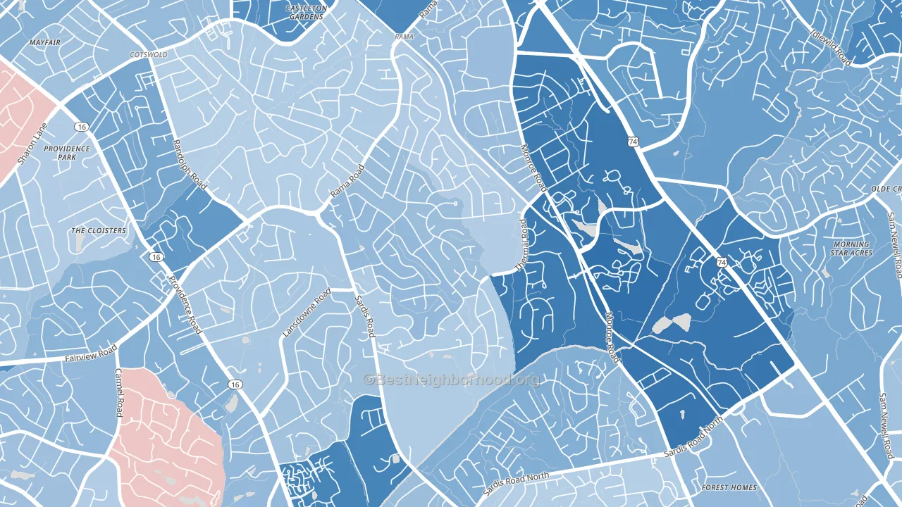 Stonehaven, Charlotte, NC block-group political-lean map