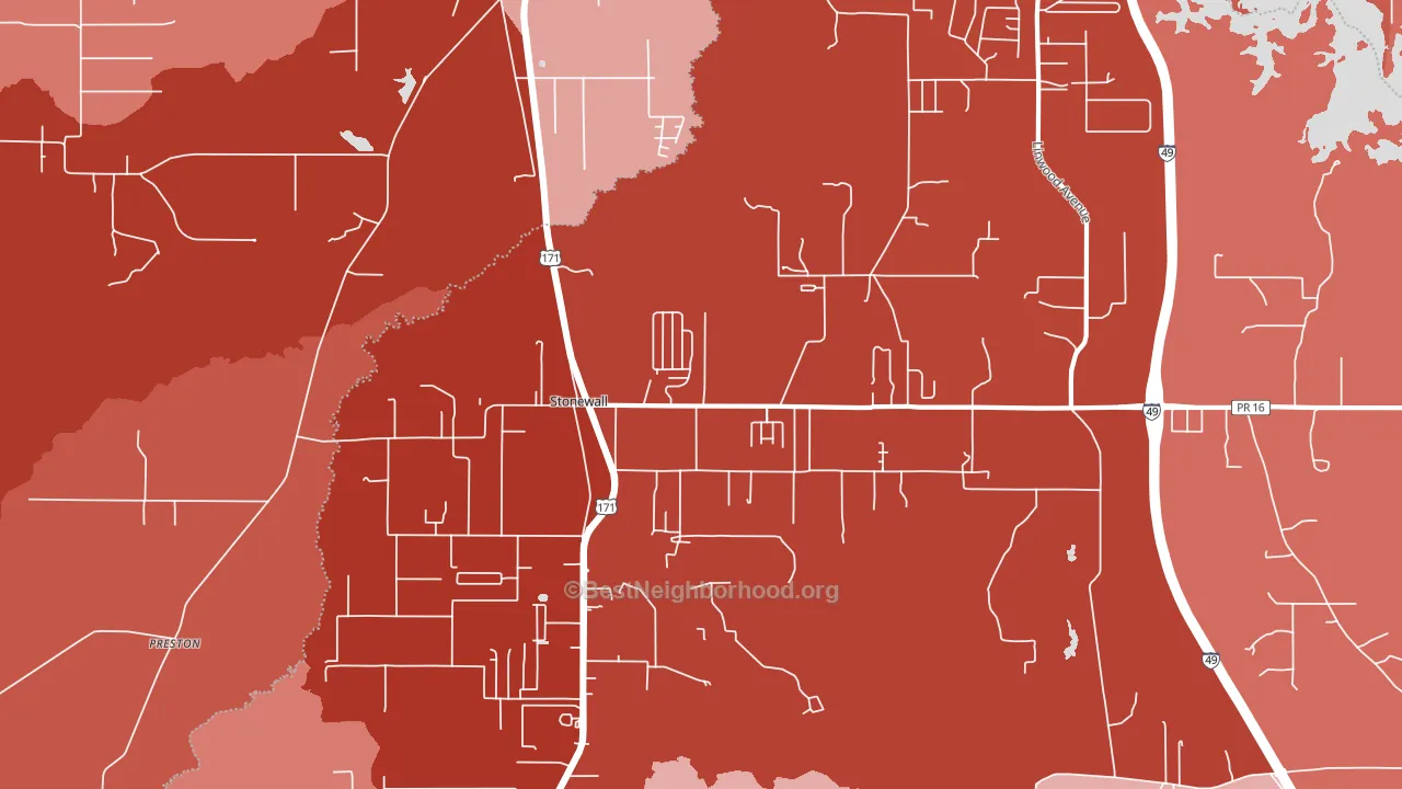 Stonewall, LA block-group political-lean map