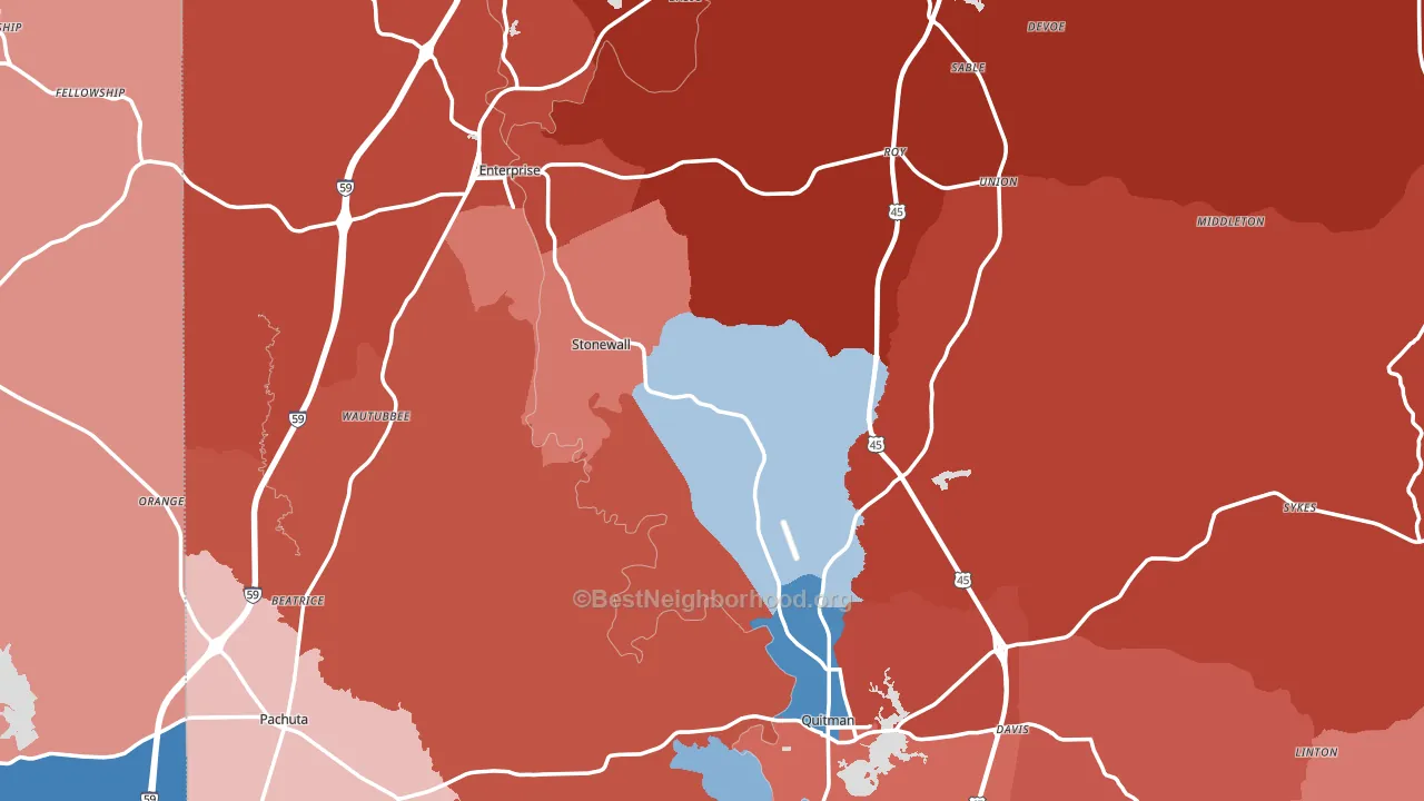 Stonewall, MS block-group political-lean map