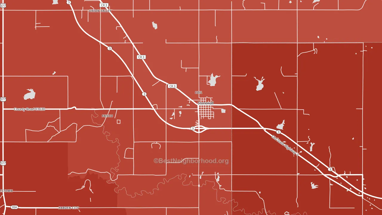 Stonewall, OK block-group political-lean map