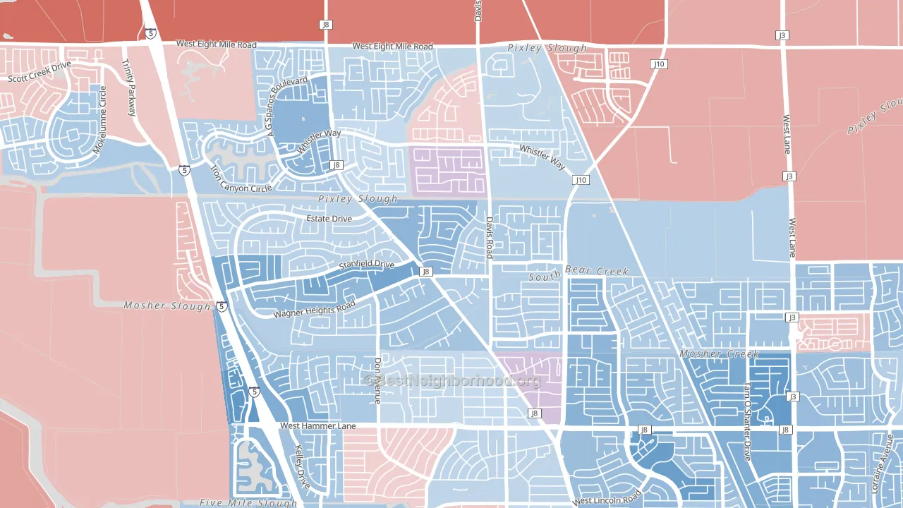 Stonewood, Stockton, CA block-group political-lean map