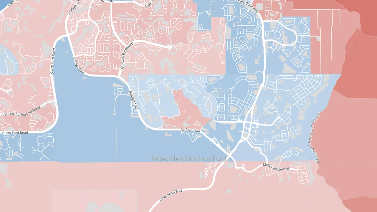 Stoneybrook, Alafaya, FL block-group political-lean map