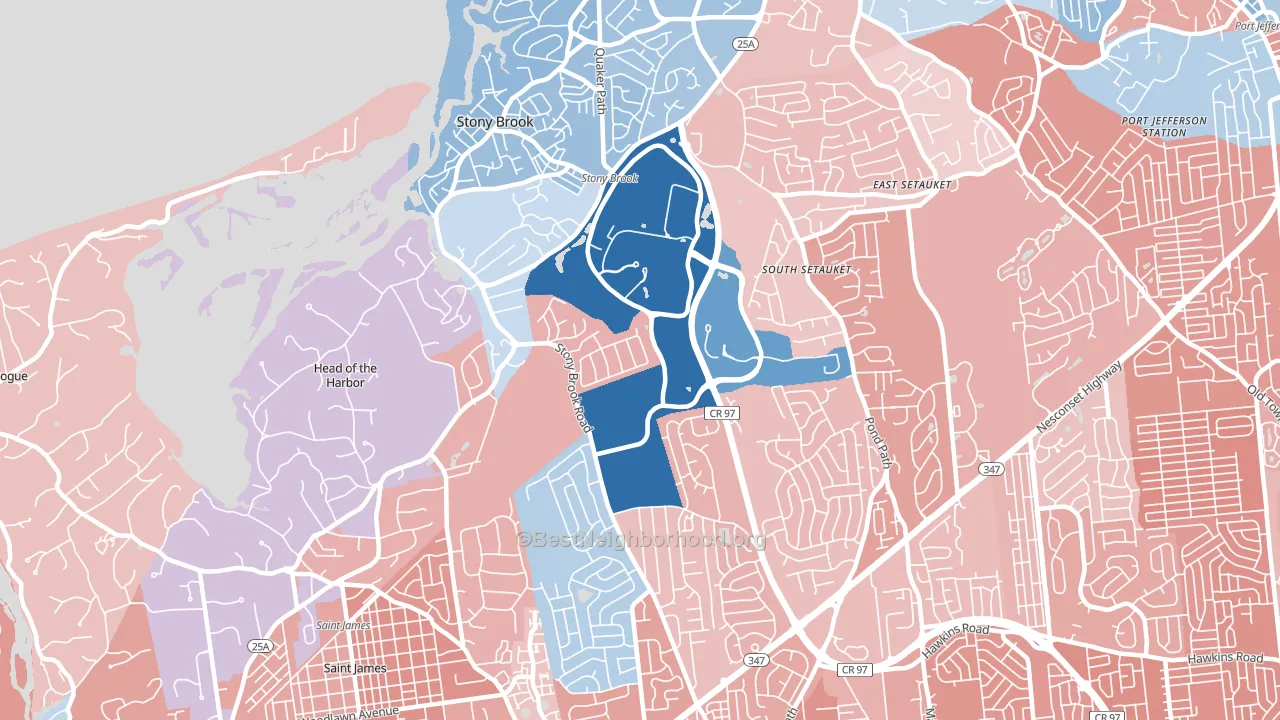 Stony Brook, NY block-group political-lean map