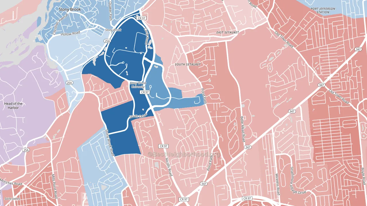 Stony Brook University, NY block-group political-lean map