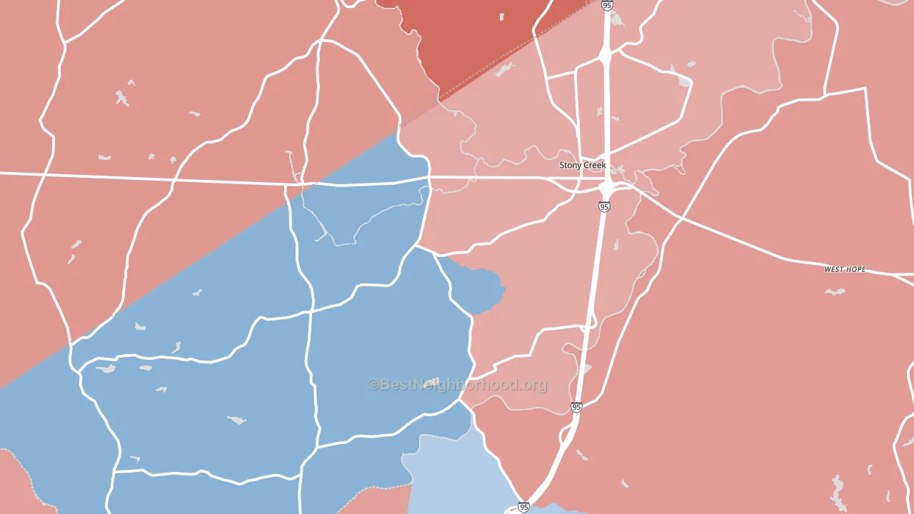 Stony Creek, VA block-group political-lean map