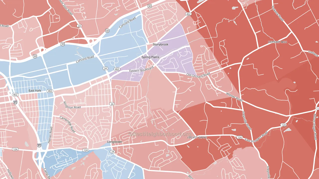 Stonybrook-Wilshire, York, PA block-group political-lean map
