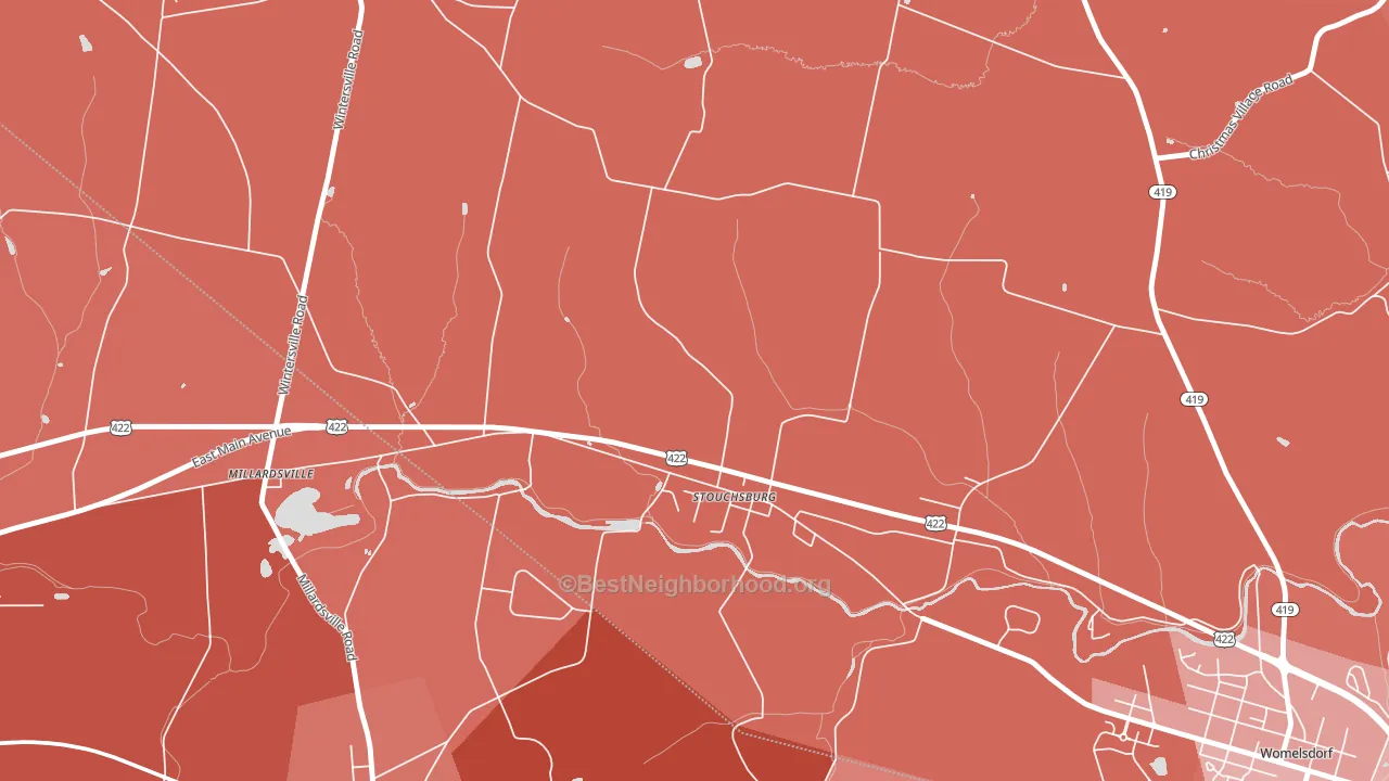 Stouchsburg, PA block-group political-lean map