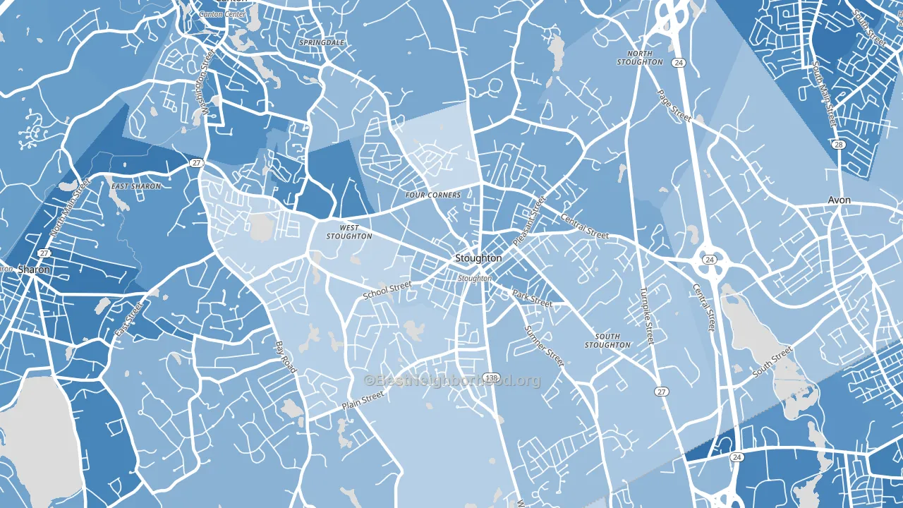 Stoughton, MA block-group political-lean map