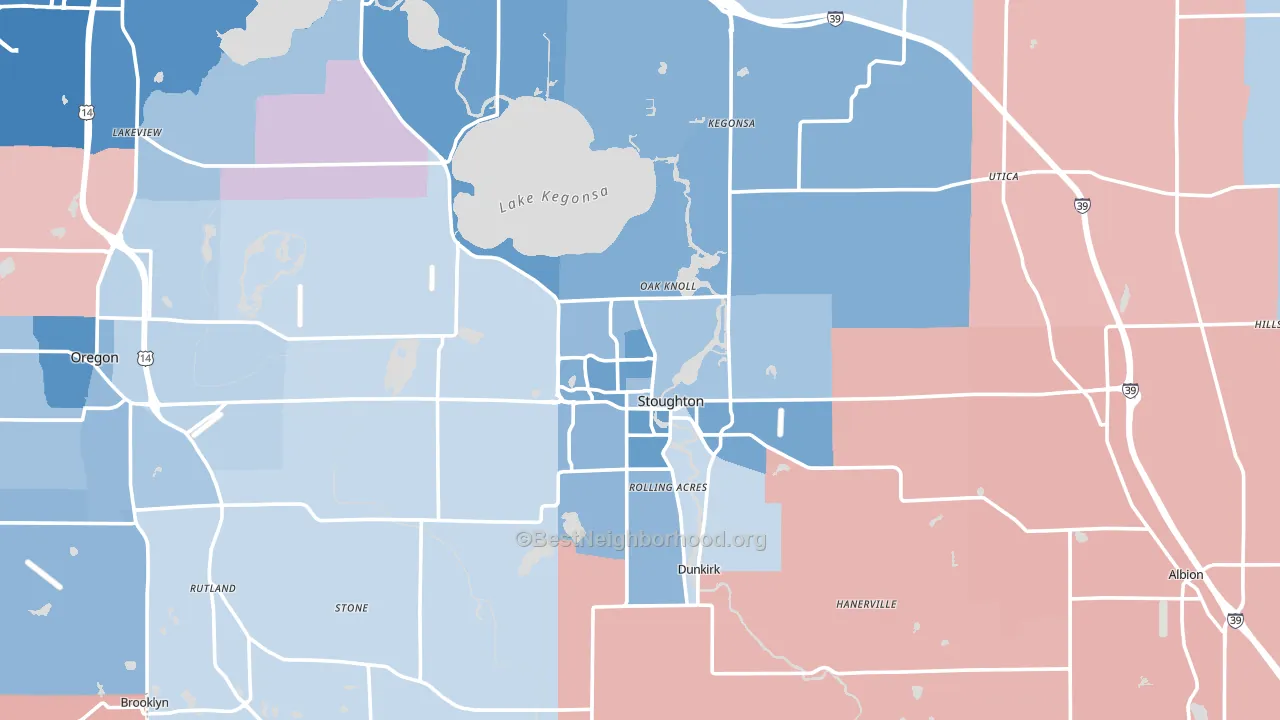 Stoughton, WI block-group political-lean map