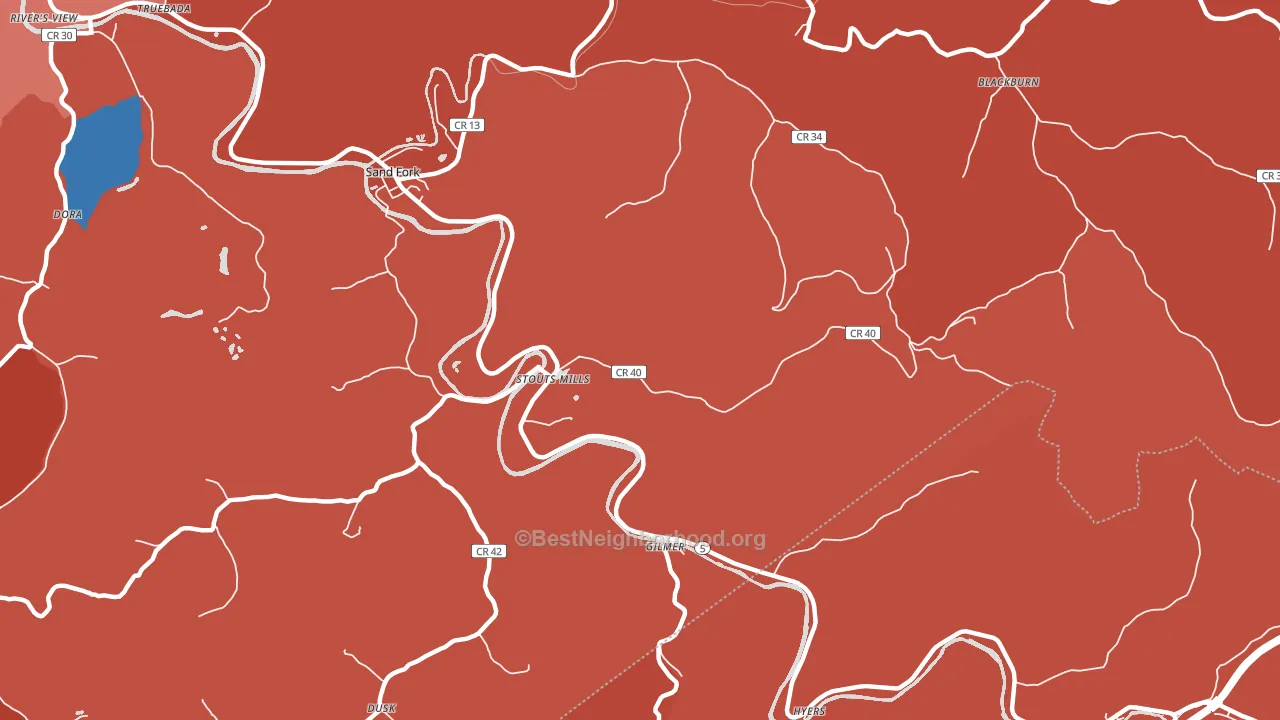Stouts Mills, WV block-group political-lean map