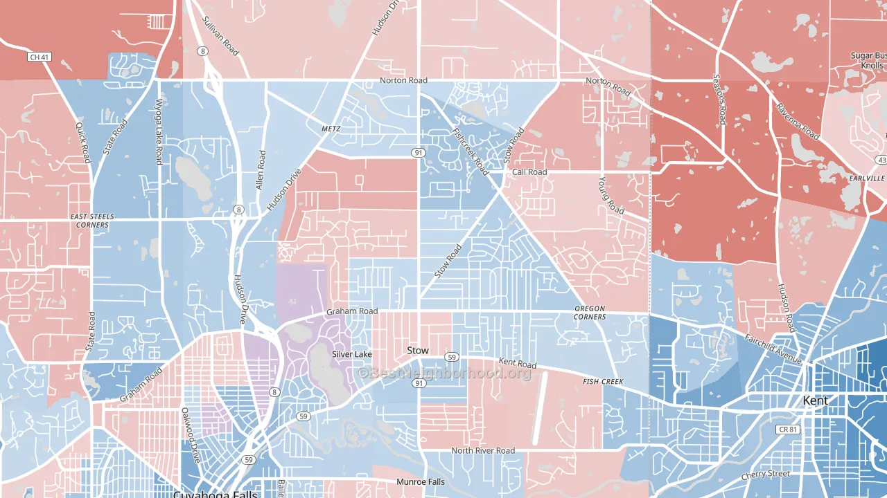 Stow, OH block-group political-lean map