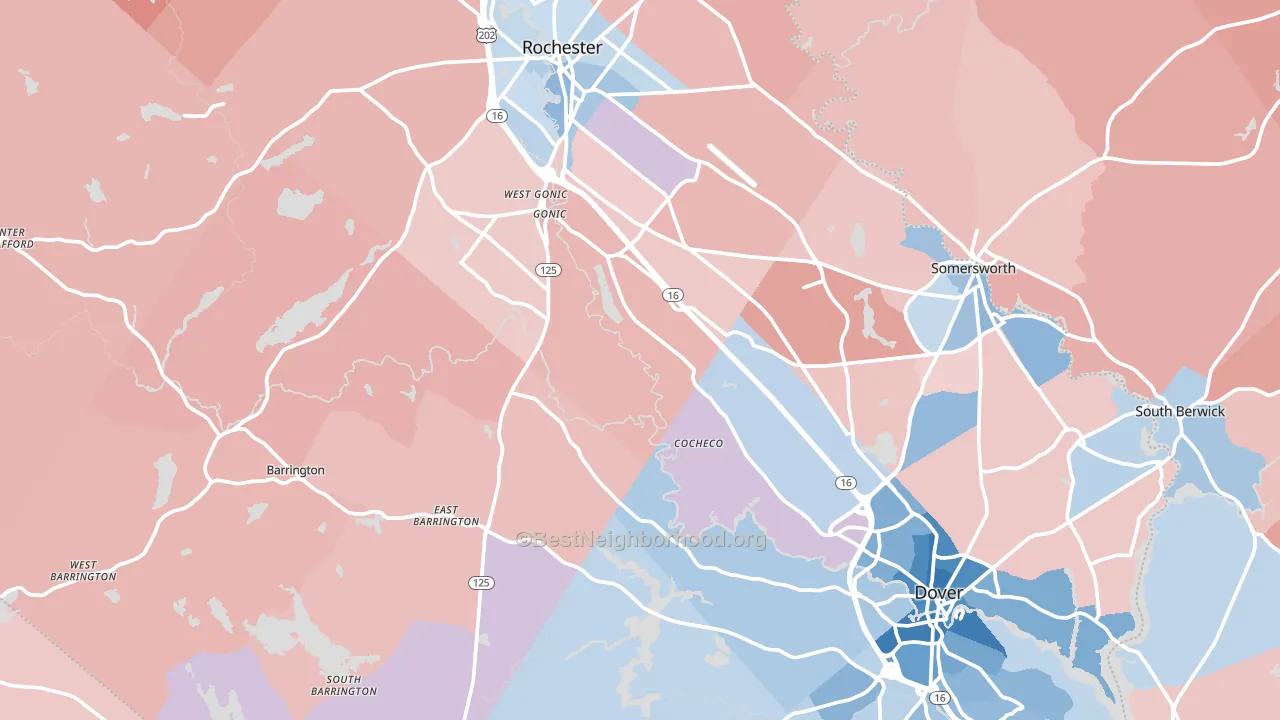 Strafford County, NH block-group political-lean map