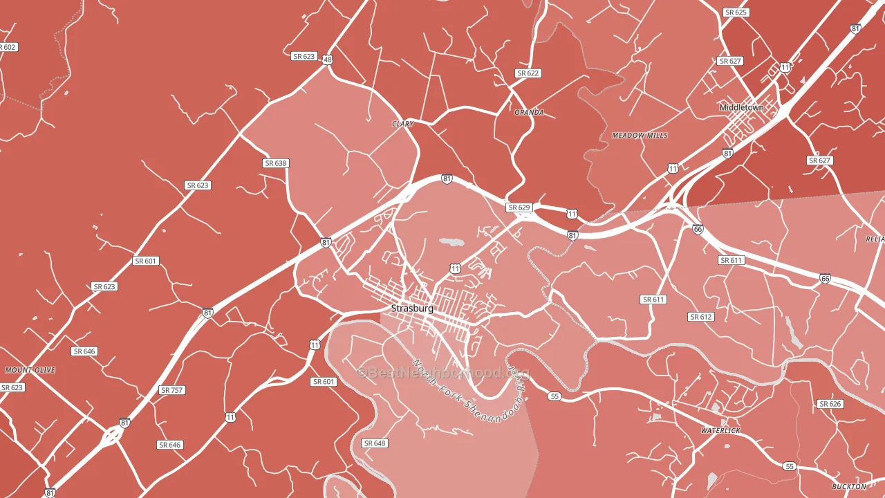 Strasburg, VA block-group political-lean map