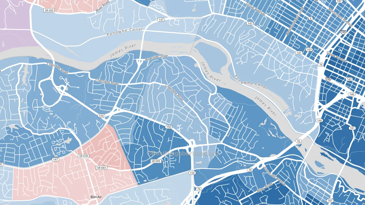 Stratford Hills, Richmond, VA block-group political-lean map