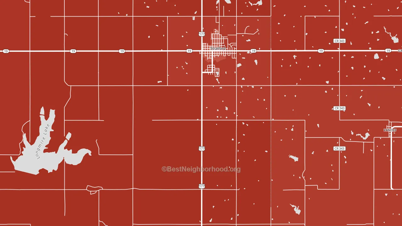 Stratford, OK block-group political-lean map