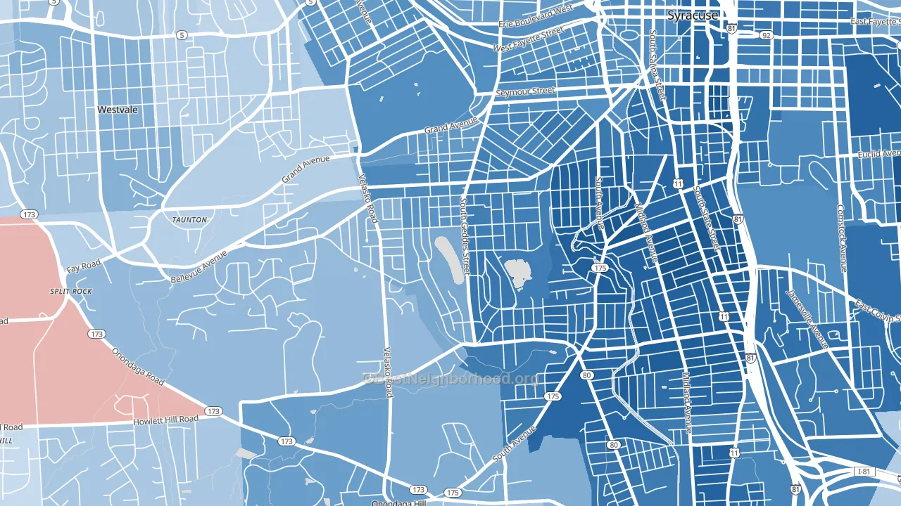 Strathmore, Syracuse, NY block-group political-lean map