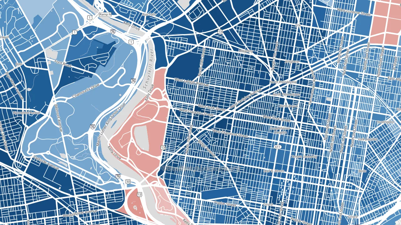 Strawberry Mansion, Philadelphia, PA block-group political-lean map
