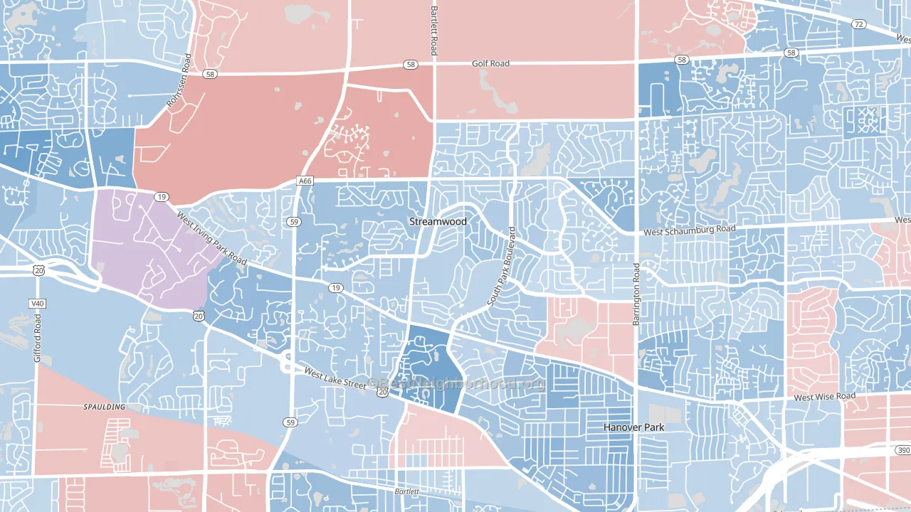 Streamwood, IL block-group political-lean map