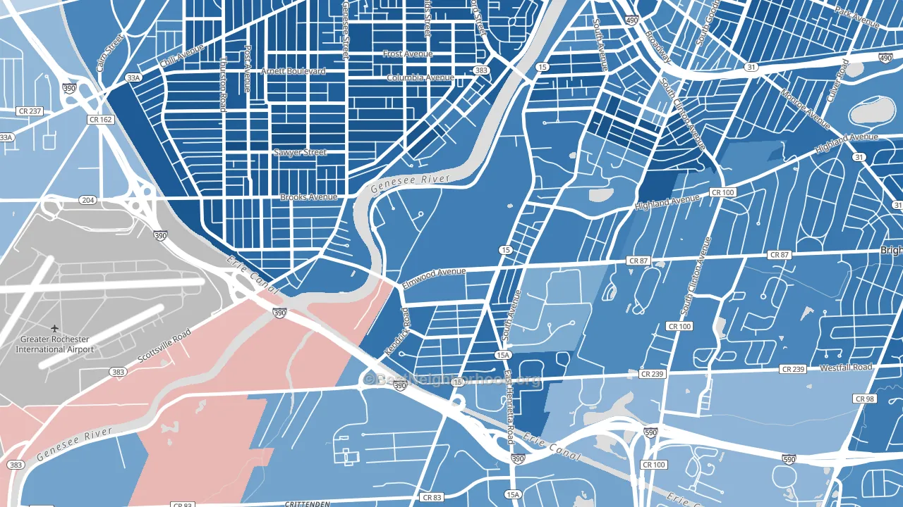 Strong, Rochester, NY block-group political-lean map