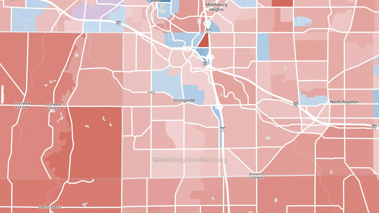 Strongsville, OH block-group political-lean map