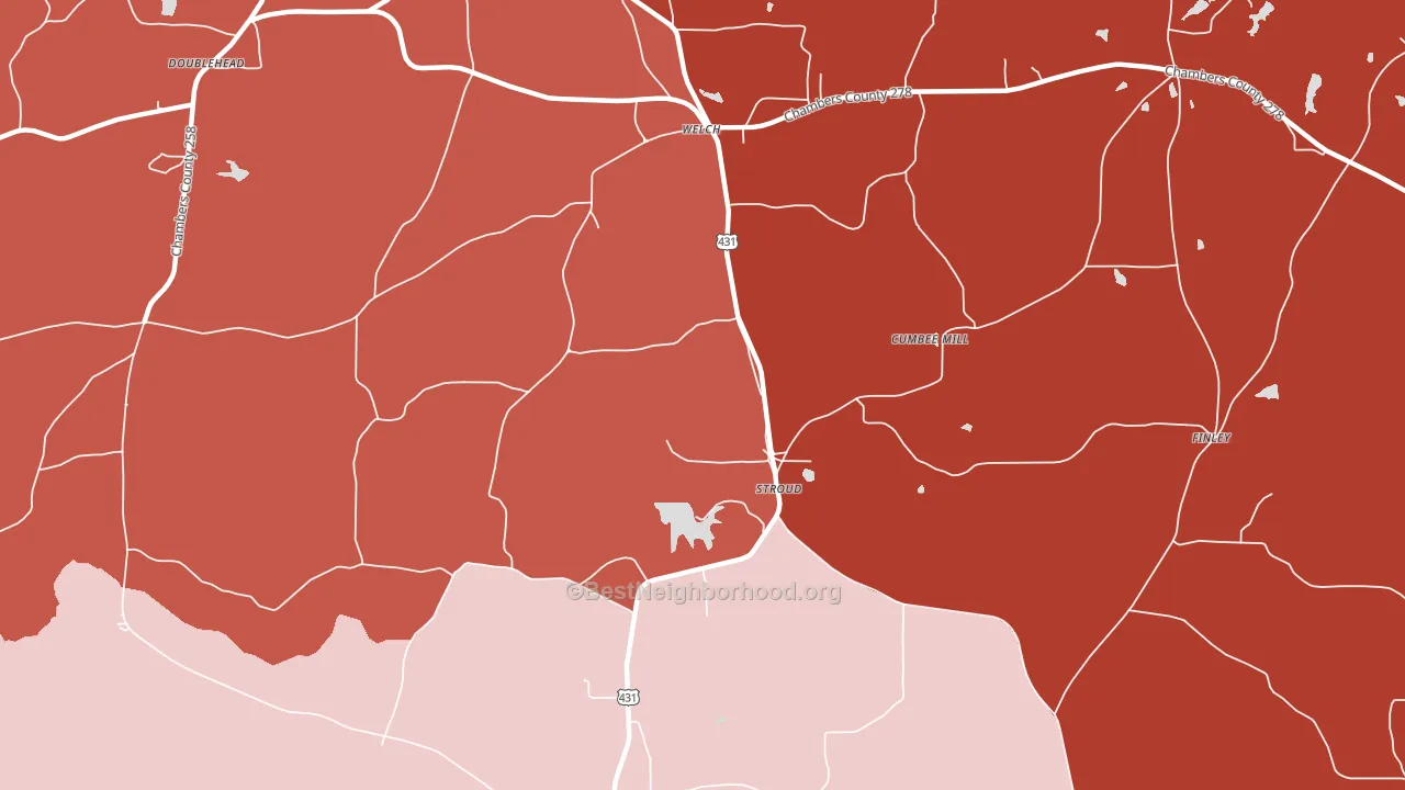 Stroud, AL block-group political-lean map