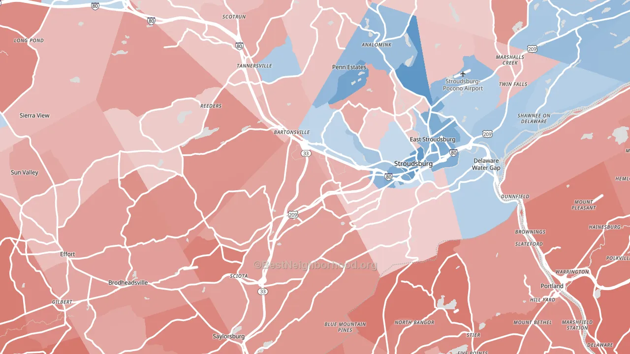 Stroudsburg, PA block-group political-lean map