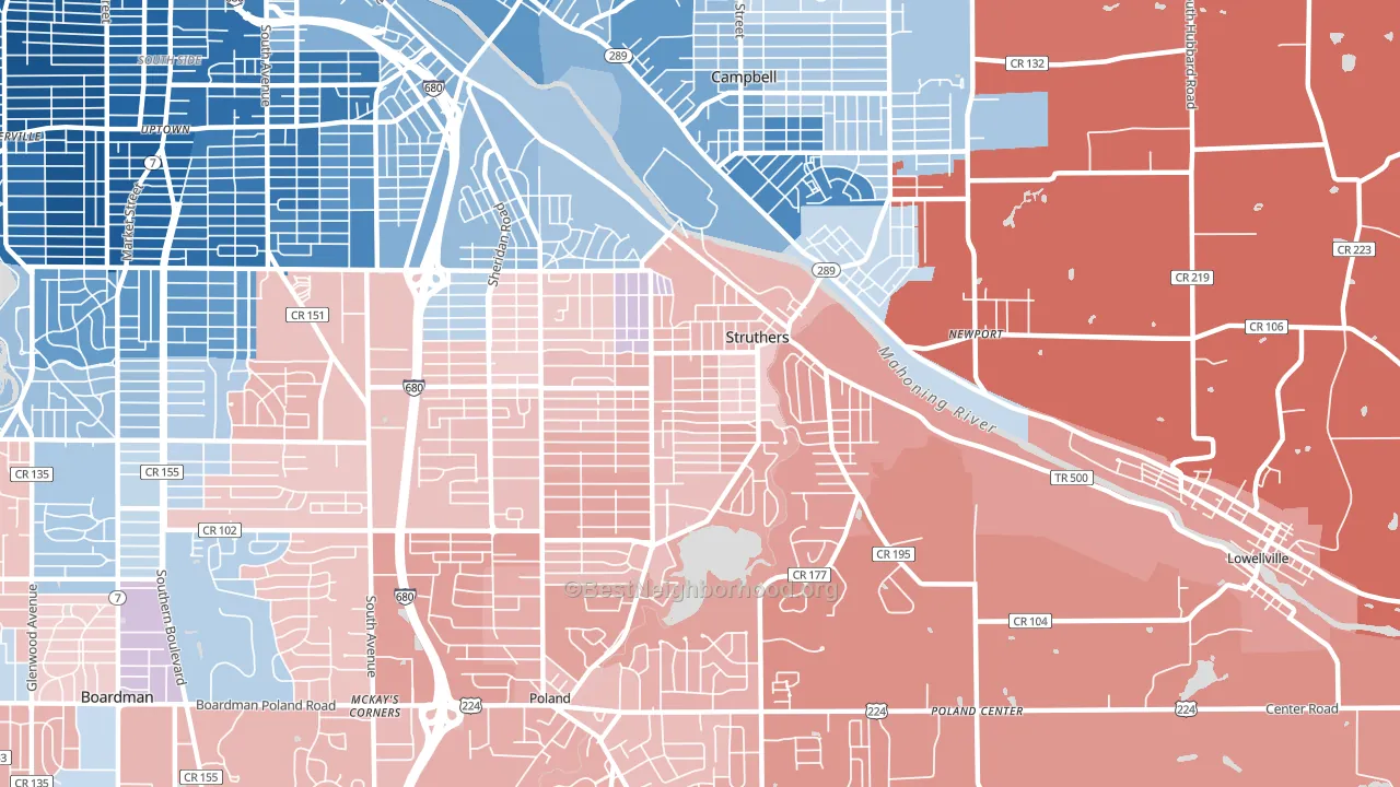 Struthers, OH block-group political-lean map