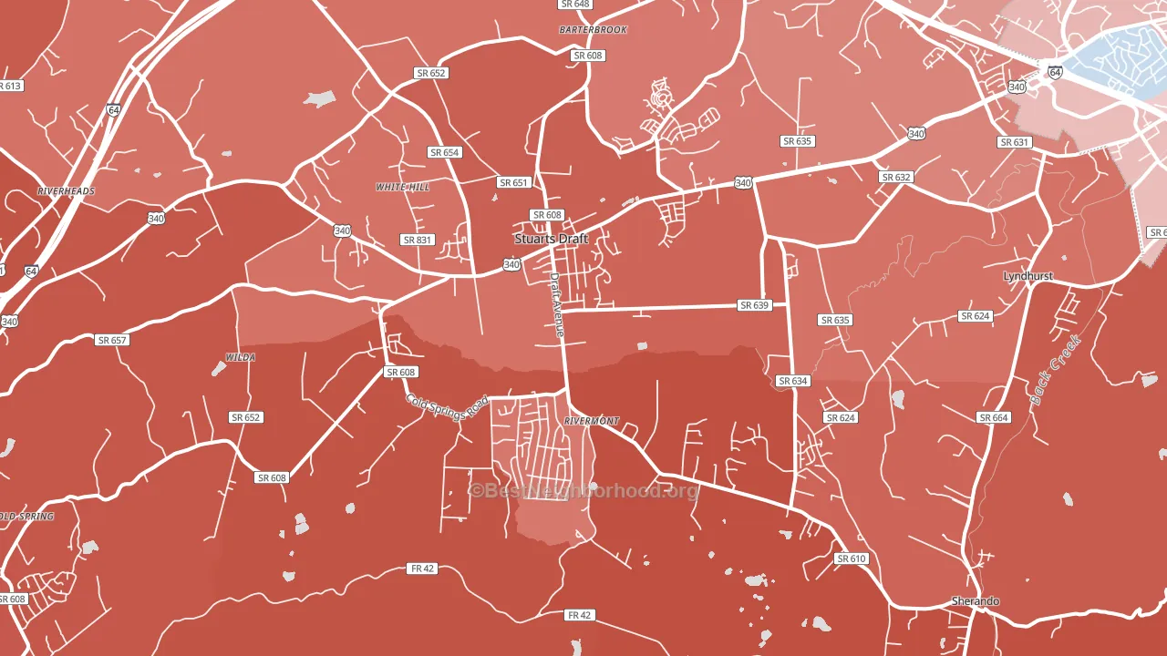 Stuarts Draft, VA block-group political-lean map