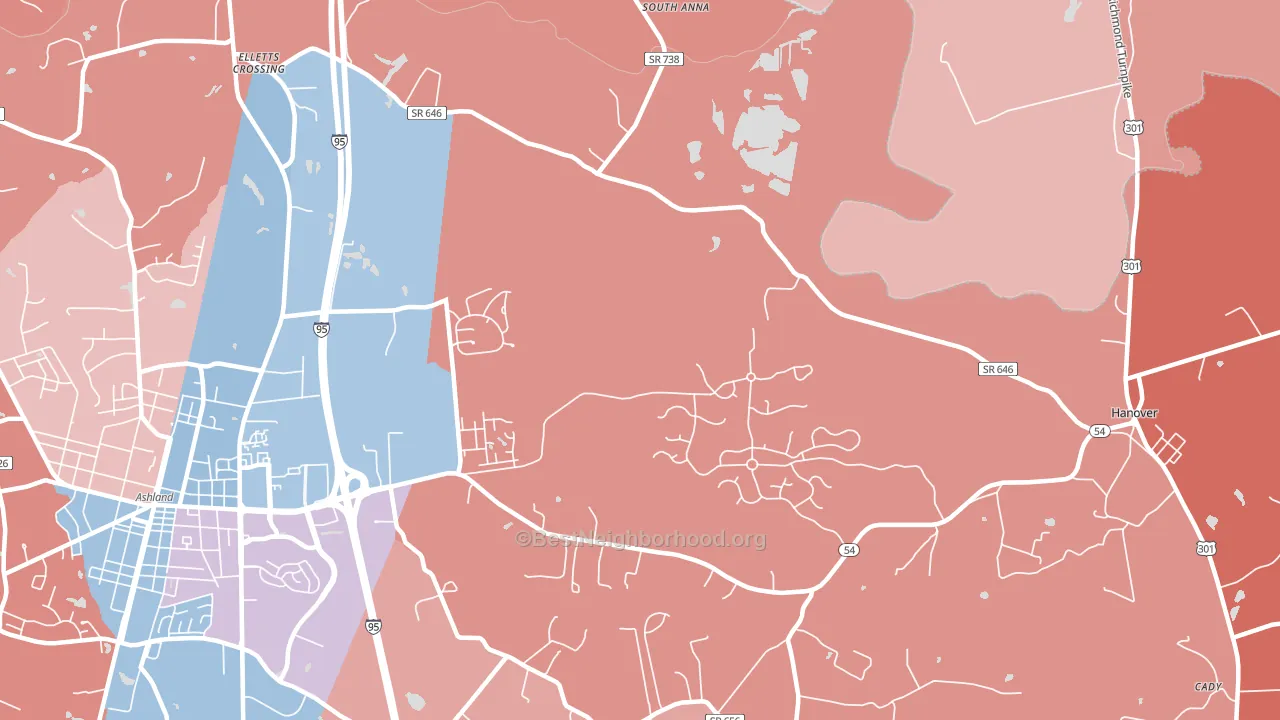Studley, VA block-group political-lean map