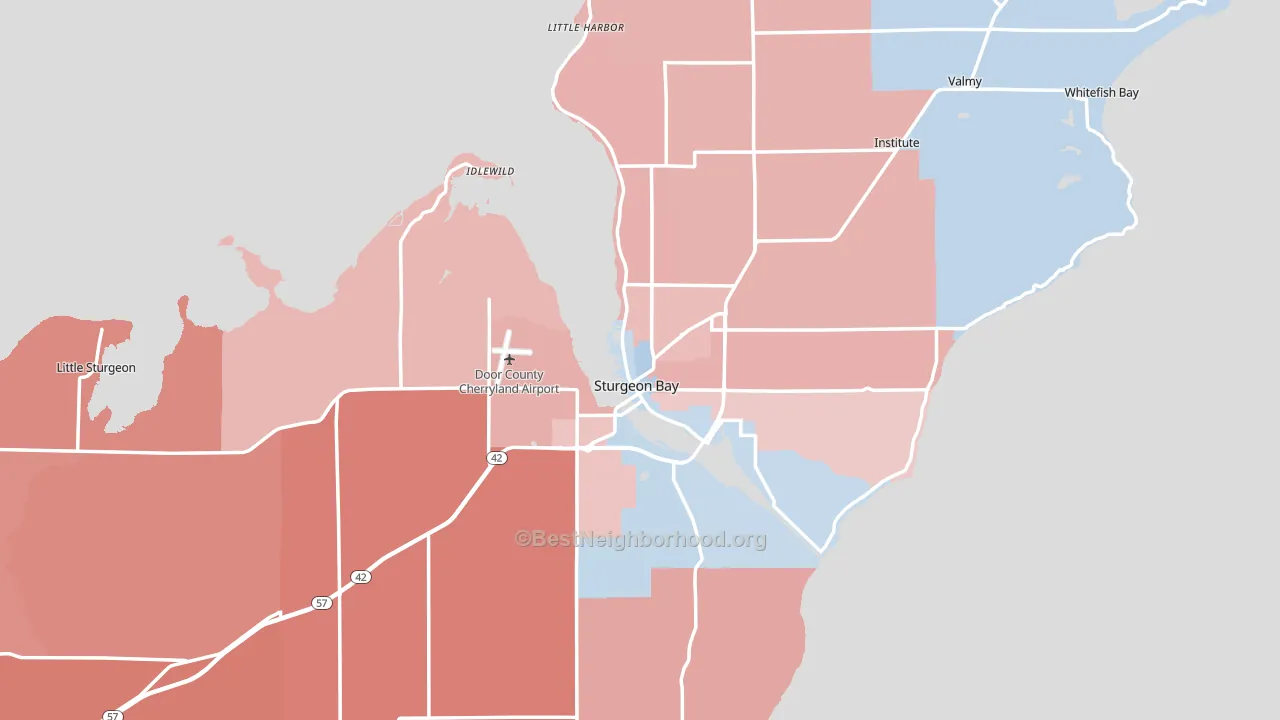 Sturgeon Bay, WI block-group political-lean map