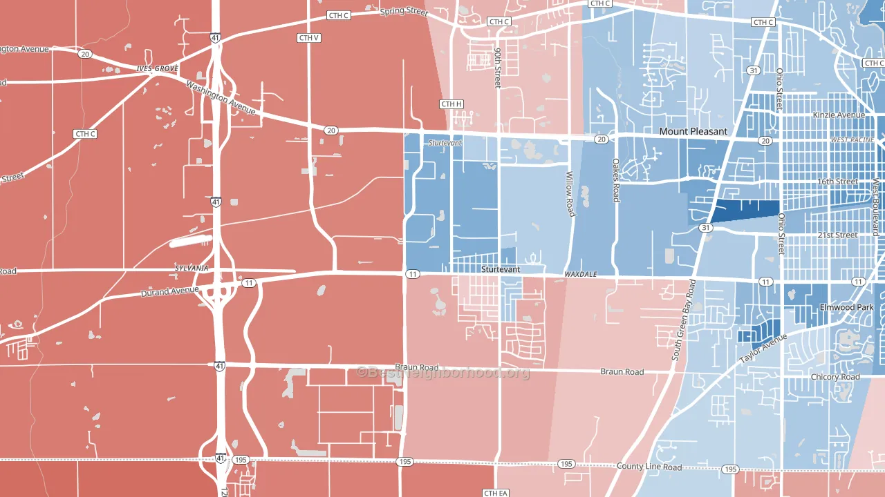 Sturtevant, WI block-group political-lean map