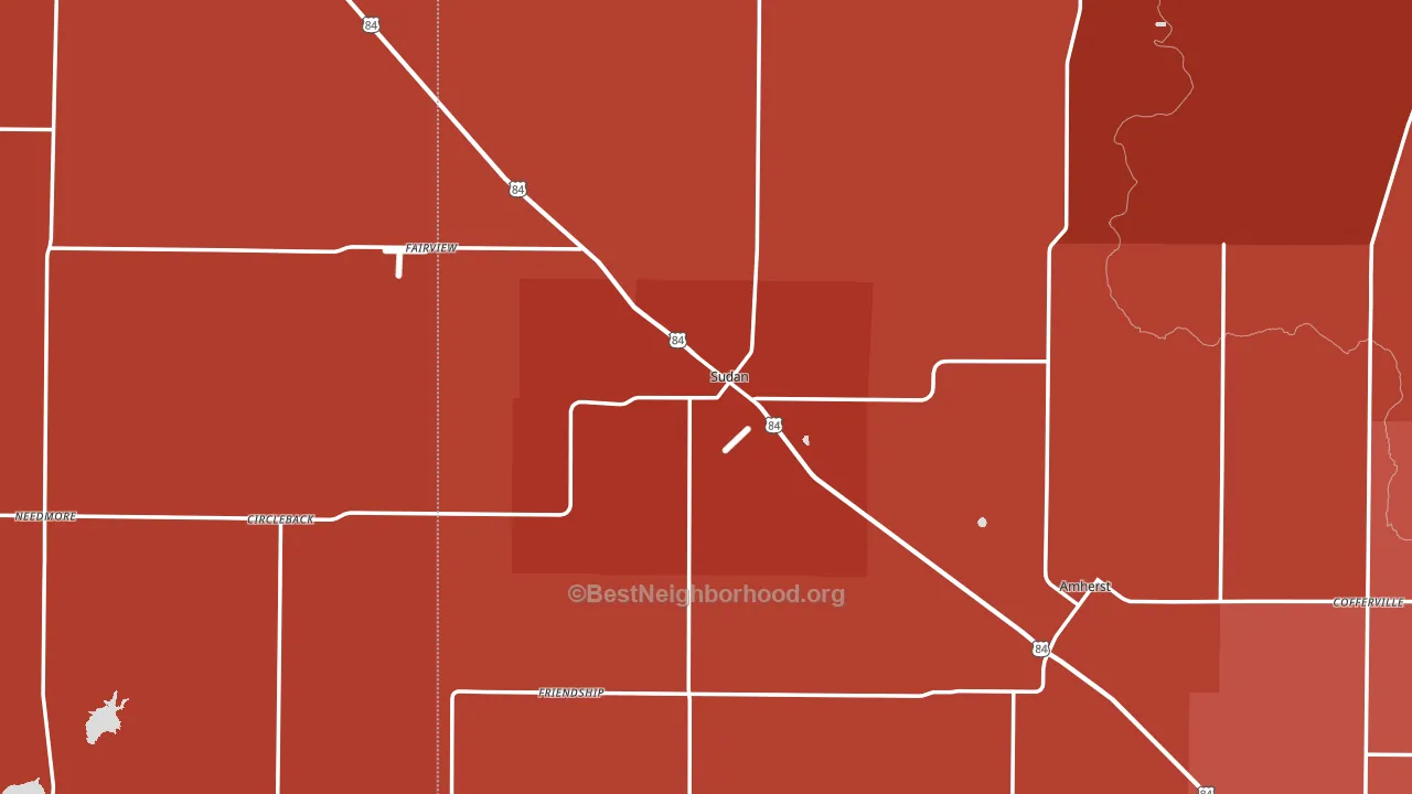 Sudan, TX block-group political-lean map