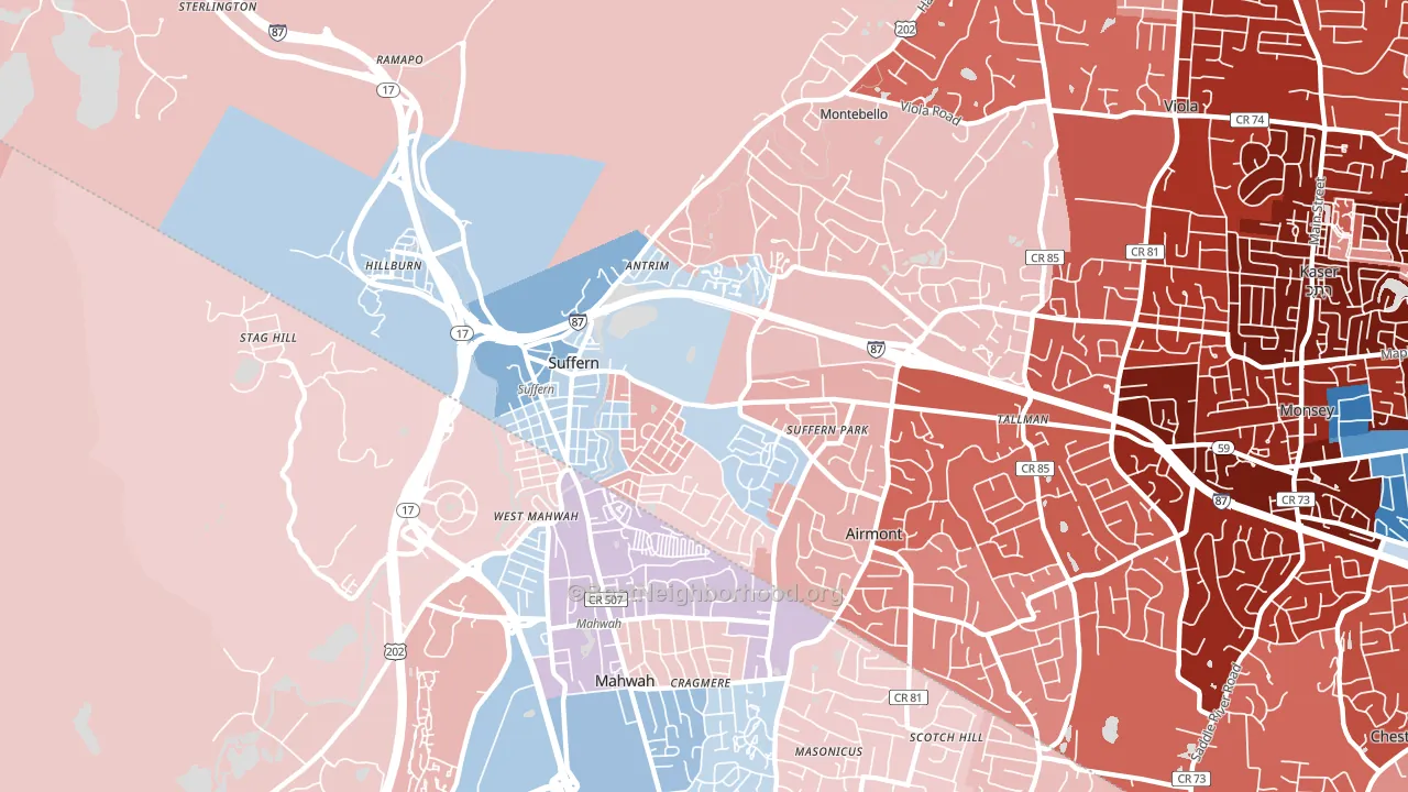 Suffern, NY block-group political-lean map