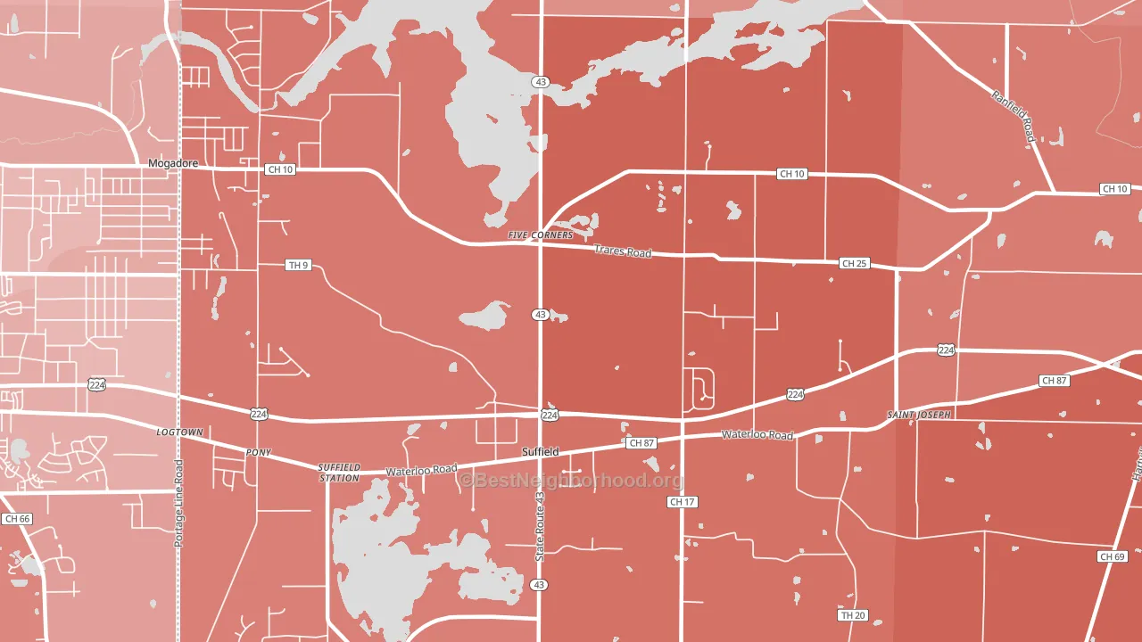 Suffield, OH block-group political-lean map