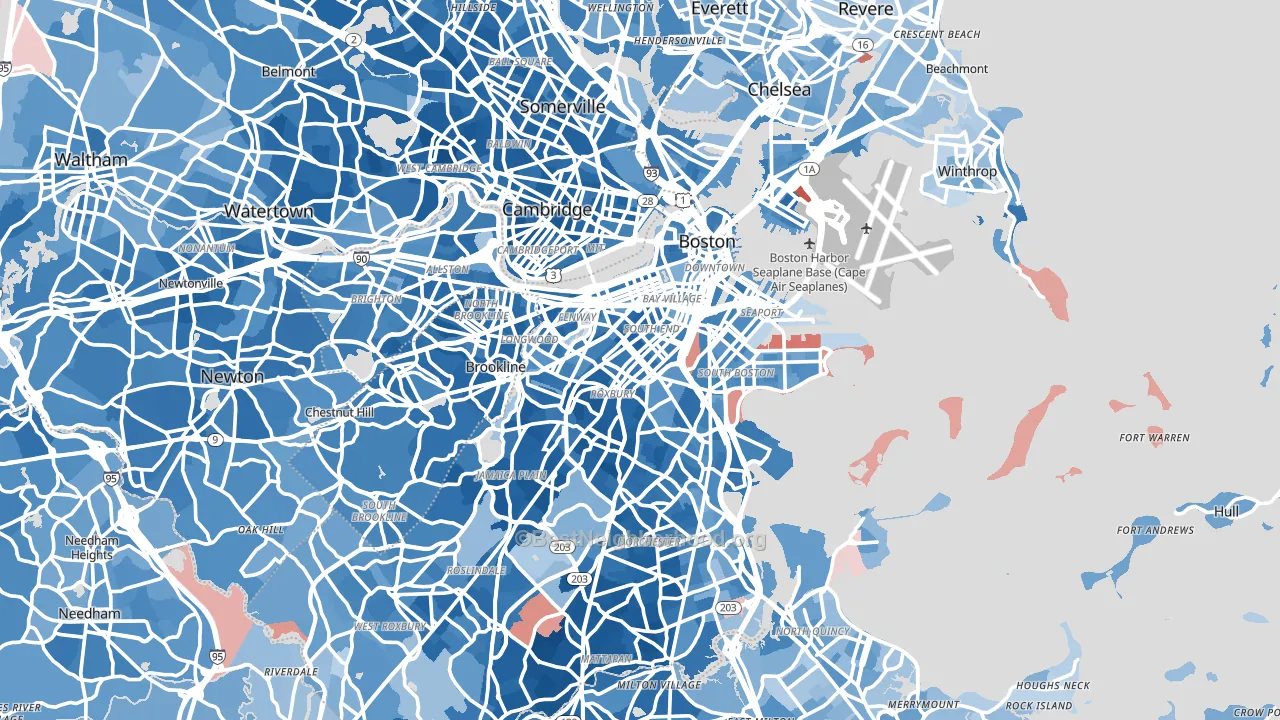 Suffolk County, MA block-group political-lean map