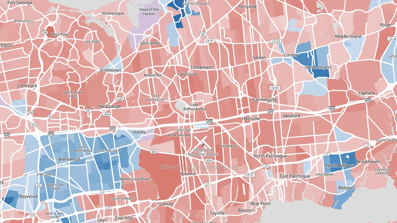 Suffolk County, NY block-group political-lean map