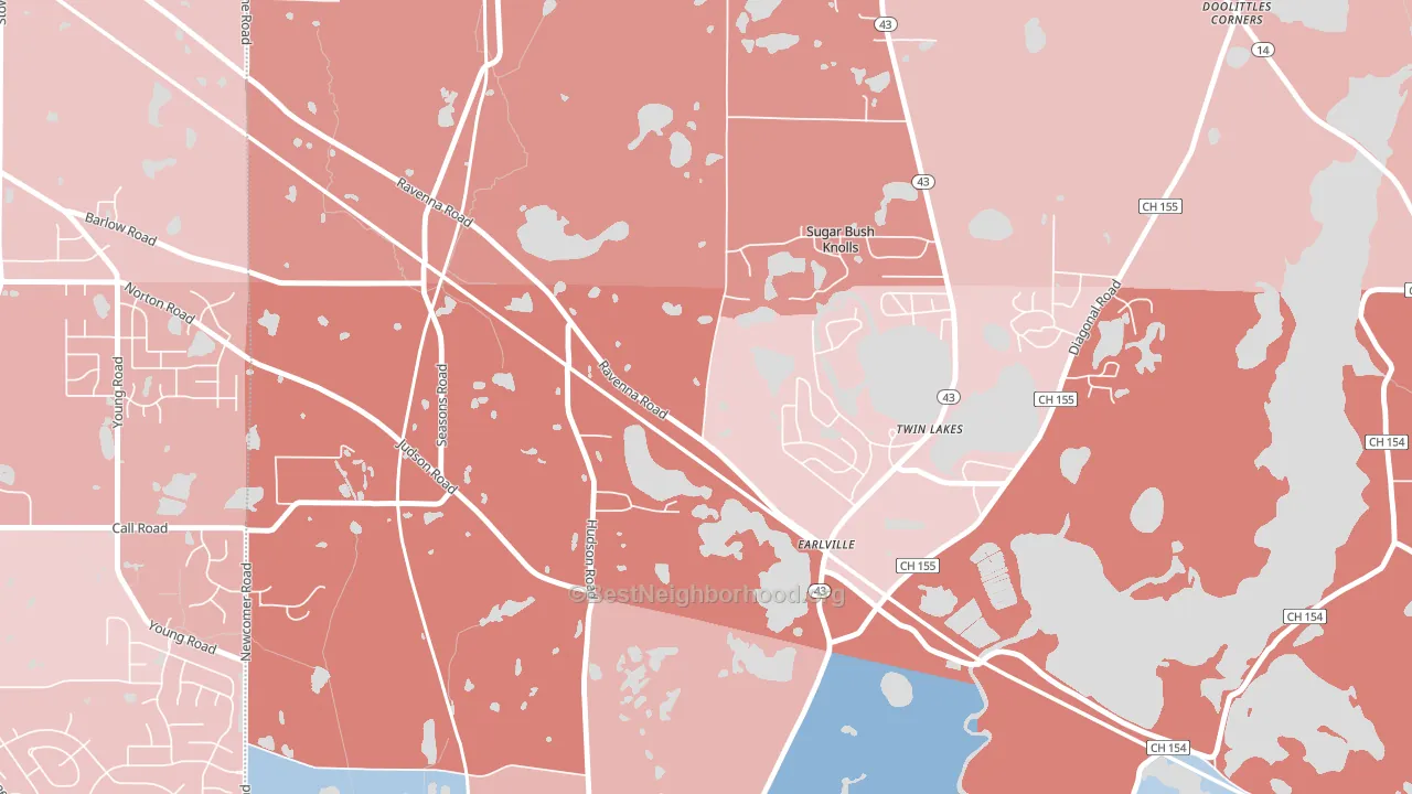 Sugar Bush Knolls, OH block-group political-lean map
