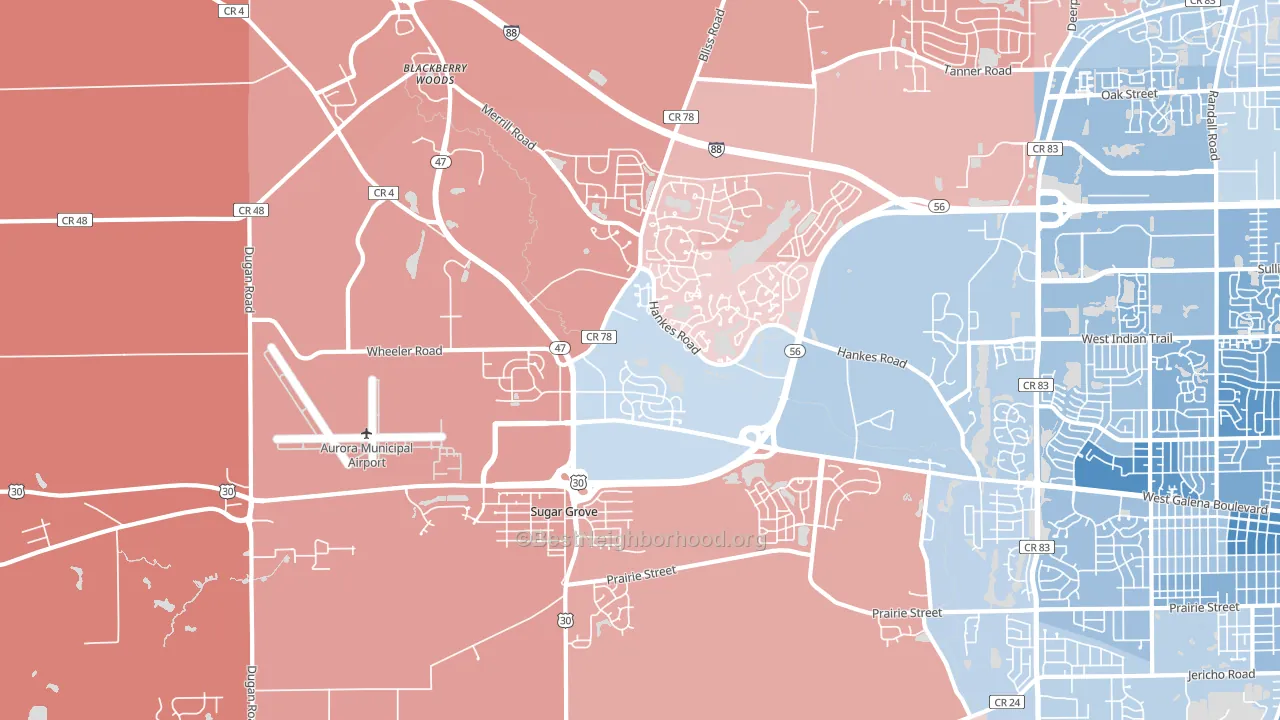 Sugar Grove, IL block-group political-lean map