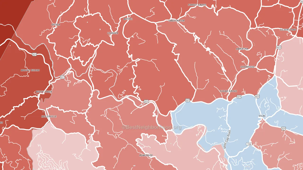 Sugar Grove, NC block-group political-lean map