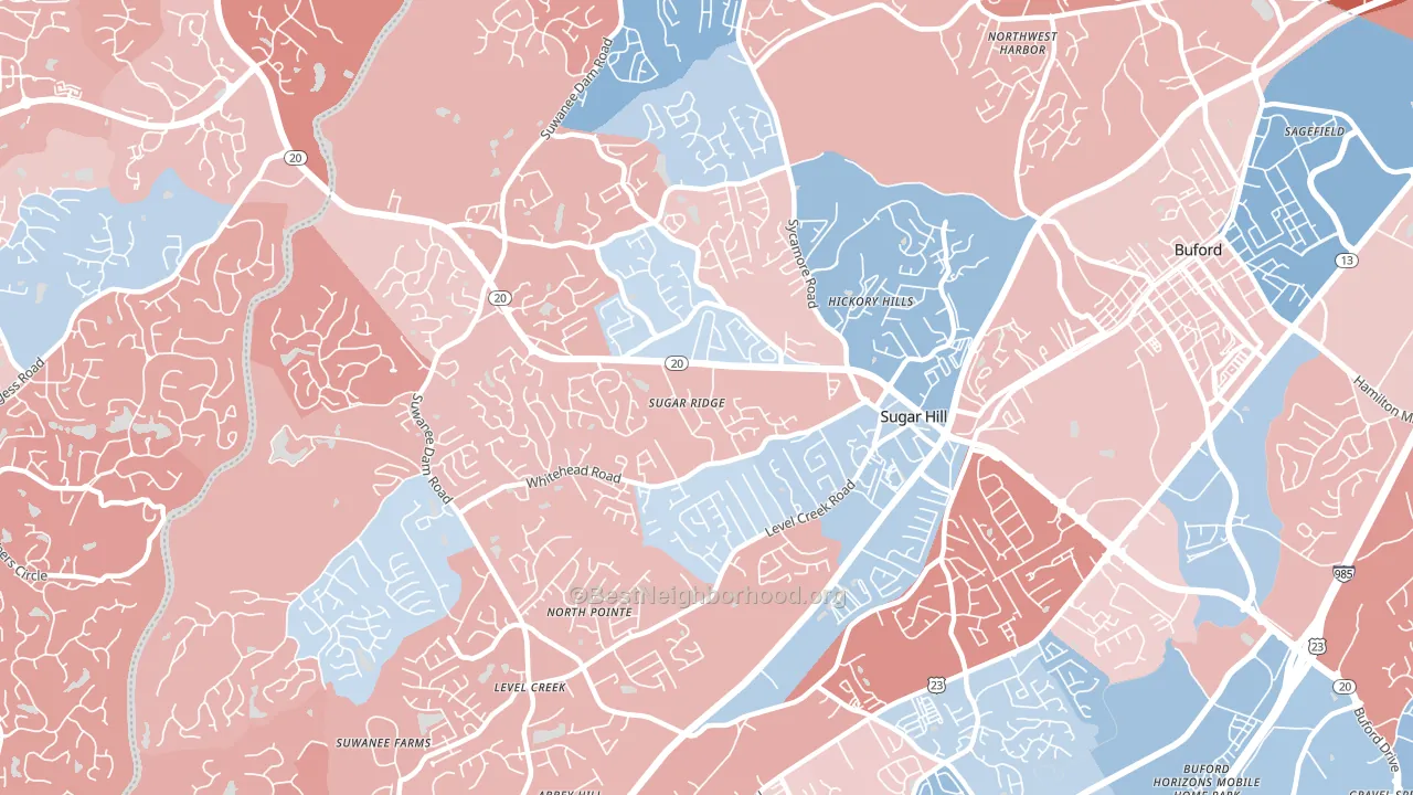 Sugar Hill, GA block-group political-lean map
