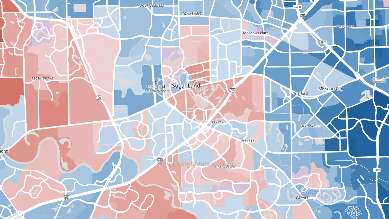 Sugar Land, TX block-group political-lean map