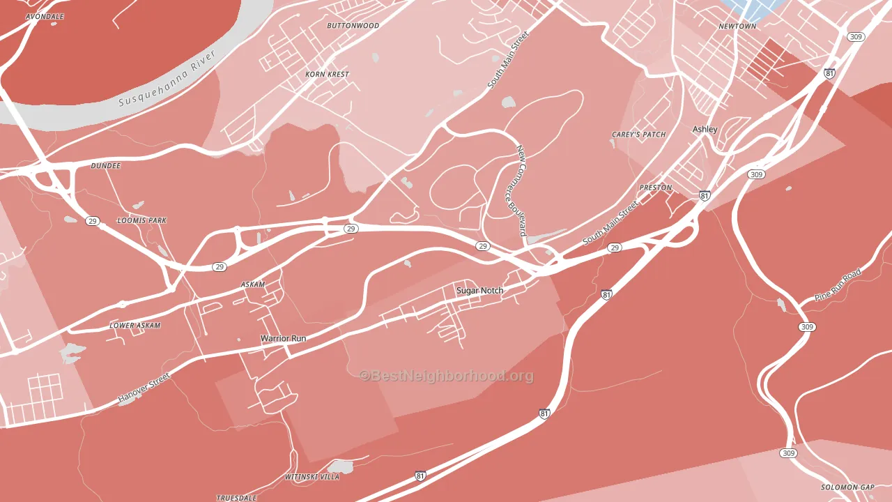 Sugar Notch, PA block-group political-lean map