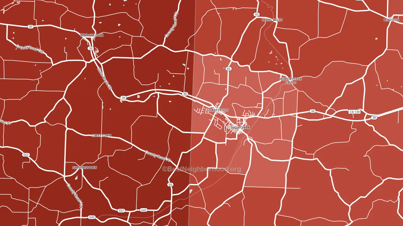 Sugarcreek, OH block-group political-lean map