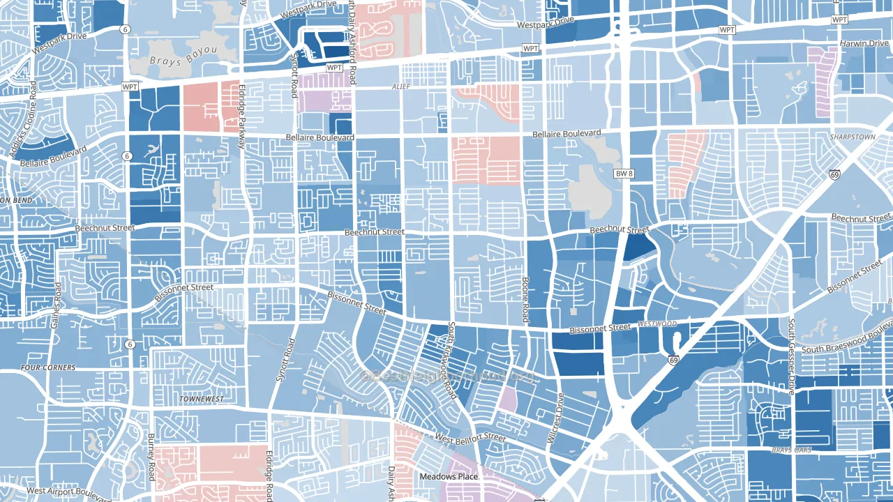 Sugarland, Houston, TX block-group political-lean map