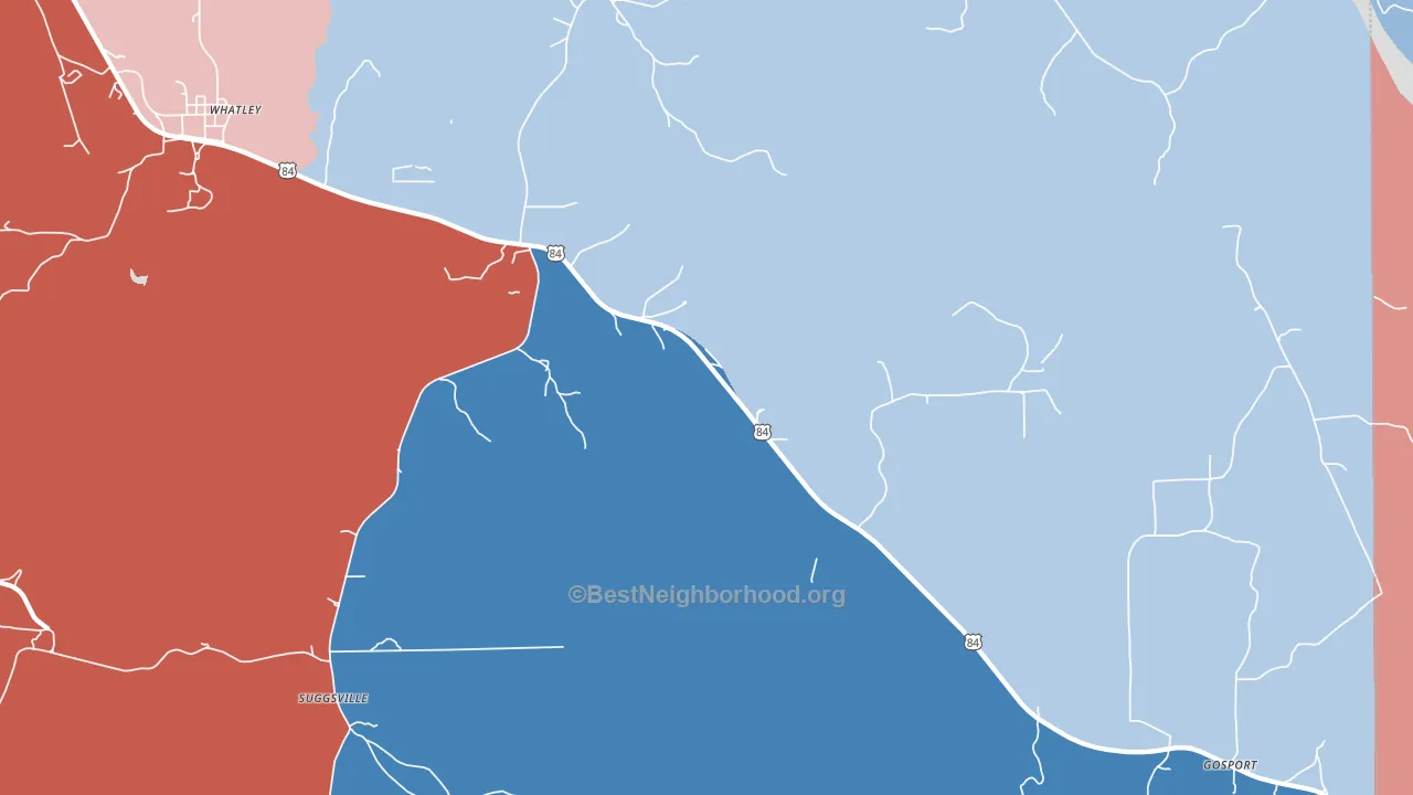 Suggsville, AL block-group political-lean map